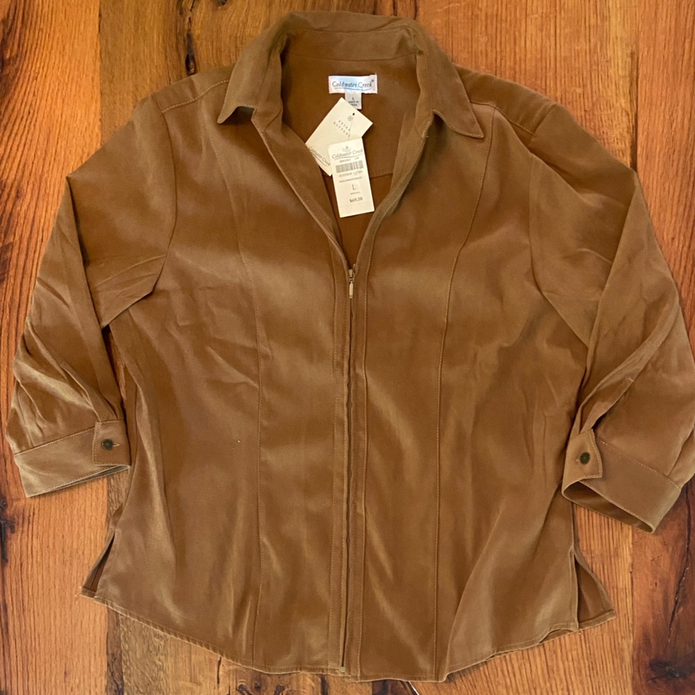 Coldwater Creek NWT Caramel Brown Zip Front Stretch Lightweight Jacket, Sz Large